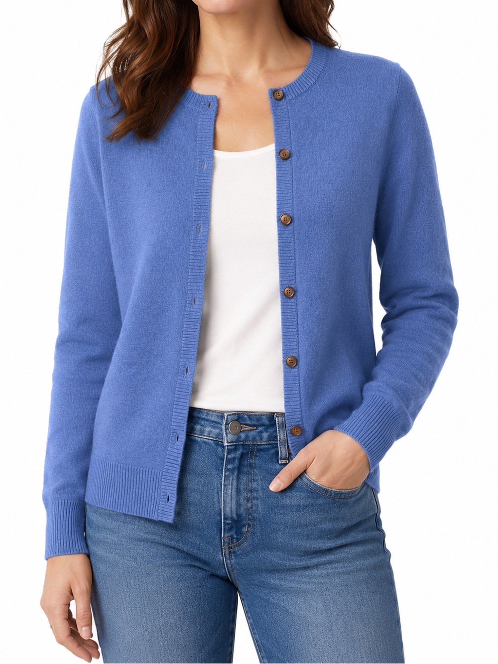 L.L.Bean Blue Cotton Cashmere Cardigan M Preppy Coastal
